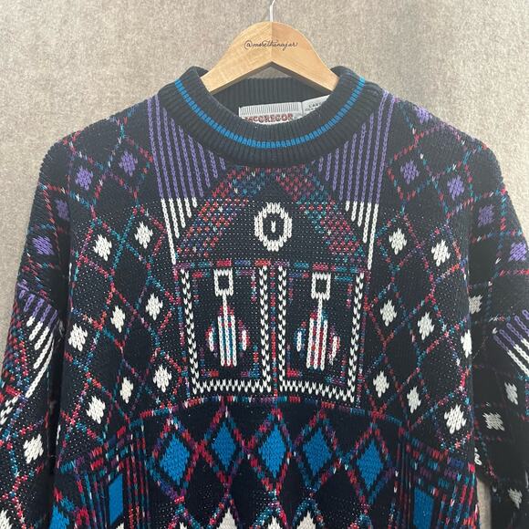 McGregor Men's Geometric Vintage Sweater Size Large 100% Acrylic Crewneck - Picture 2 of 7